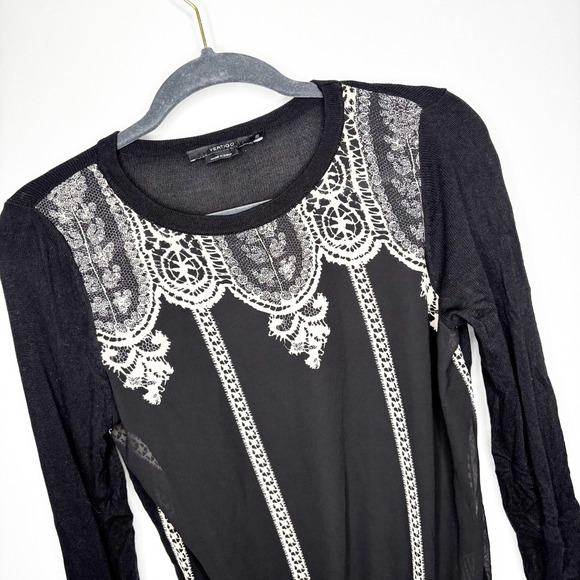 Vertigo Lace Print Sheer Panel Sweater Size S‎ Classic Dark Academia Whimsygoth - Picture 3 of 9